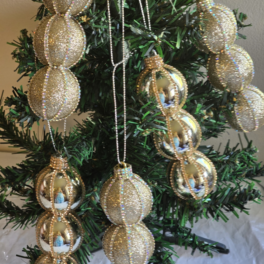 Elegant  Silver Holiday Ornament Set New 5 Piece 5 Inch Handmade
